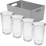 4 x Campingglas Trinkglas 450ml mit grauer Box elegante Kristall Glas Optik - klar Trinkgläser für die Campingküche