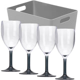 4 x Acryl Weinglas 290ml grauer Boden Campingglas mit grauer Aufbewahrungsbox Weingläser für die Campingküche