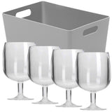 4 x Camping Acryl Trinkkelch klar 230ml - mit grauer Aufbewahrungsbox Trinkgläser Glas Picknick Gläser Trinkbecher Kunststoff Wasserglas Kinderbecher Kinderglas