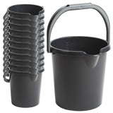 12x Eimer mit Ausguss und Henkel - 5 Liter - schwarz - Putzeimer Haushalt Camping Küche Bad Kunststoff Eimer Haushaltseimer Wassereimer