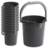 12x Eimer mit Ausguss und Henkel - 10 Liter - schwarz - Putzeimer Haushalt Küche Bad Camping Kunststoff Eimer Haushaltseimer Wassereimer