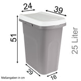 4x 25 Liter Mülleimer gelb blau grün weiß Deckel Recycling Mülltrennung Abfalleimer Abfallbehälter Müll Küche rechteckig Abfallsammler Kunststoff Eimer Mülltonne Schmal Müllsackhalterung