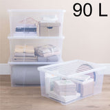 AUFBEWAHRUNGSBOX 90 Liter - Aufbewahrungsbox mit Deckel - 71x47x33cm - transparent klar - stapelbar - Kunststoff Box Stapelkiste Unterbettkommode Büro