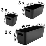 8 Teile Organizer Set - 10 cm hoch - schwarz - Boxen in 3 Größen - Schubladeneinsatz passend für Schubladen von 30 x 50 cm