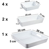 Schminktisch Schubladen Organizer Set - 7 Teile - Ordnungssystem - 54x42 cm - weiß - 5 cm hoch Boxen in 3 Größen - Aufbewahrungsbox Box
