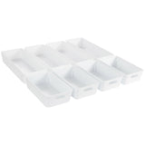 Schubladen Ordnungssystem - 6 cm hoch - 8 Teile in 2 Größen - für 50x50 cm Schublade Aufbewahrungsbox weiß - Organizer