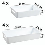 Schubladen Ordnungssystem - 6 cm hoch - 8 Teile in 2 Größen - für 50x50 cm Schublade Aufbewahrungsbox weiß - Organizer