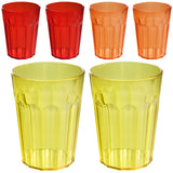 6 Stück Campingglas Trinkglas BUNT - ROT ORANGE GELB für 6 Personen - 450 ml Camping Glas Set bruchfest - Kunststoff Party Picknick Kinder Wasserglas