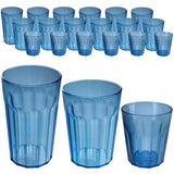 18 Stück Camping Trinkglas BLAU für 6 Personen - 250, 450 und 630ml - Campingglas Set bruchfest - Kunststoff Party Picknick Kinder Wasserglas