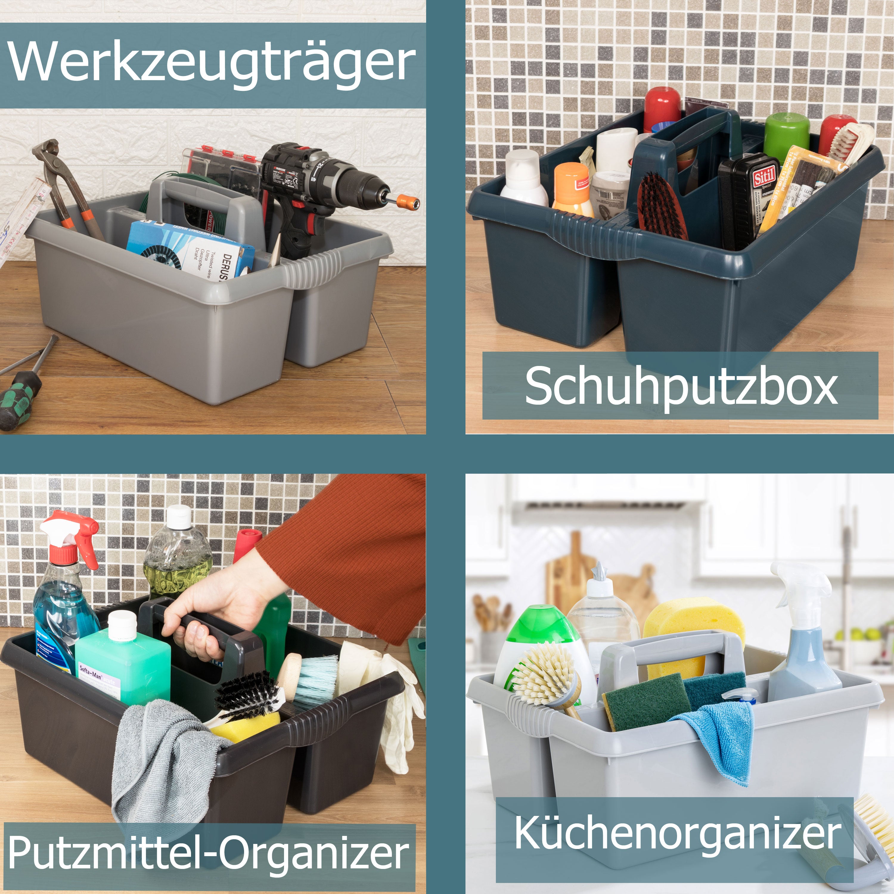 Tragbarer Mehrzweck Organizer 38x32x15 cm für Putzmittel Werkzeugträge – Hummelladen