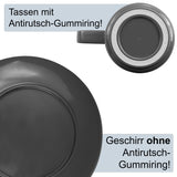 Melamin Geschirr Set Jesolo Grün für 6 Personen - 24 Teile - mit 90°C-Tassen aus ABS-Kunstsoff mit Antislip-Funktion - Steingutoptik Spülmaschinengeeignet Campinggeschirr Wohnwagen Camping Festival
