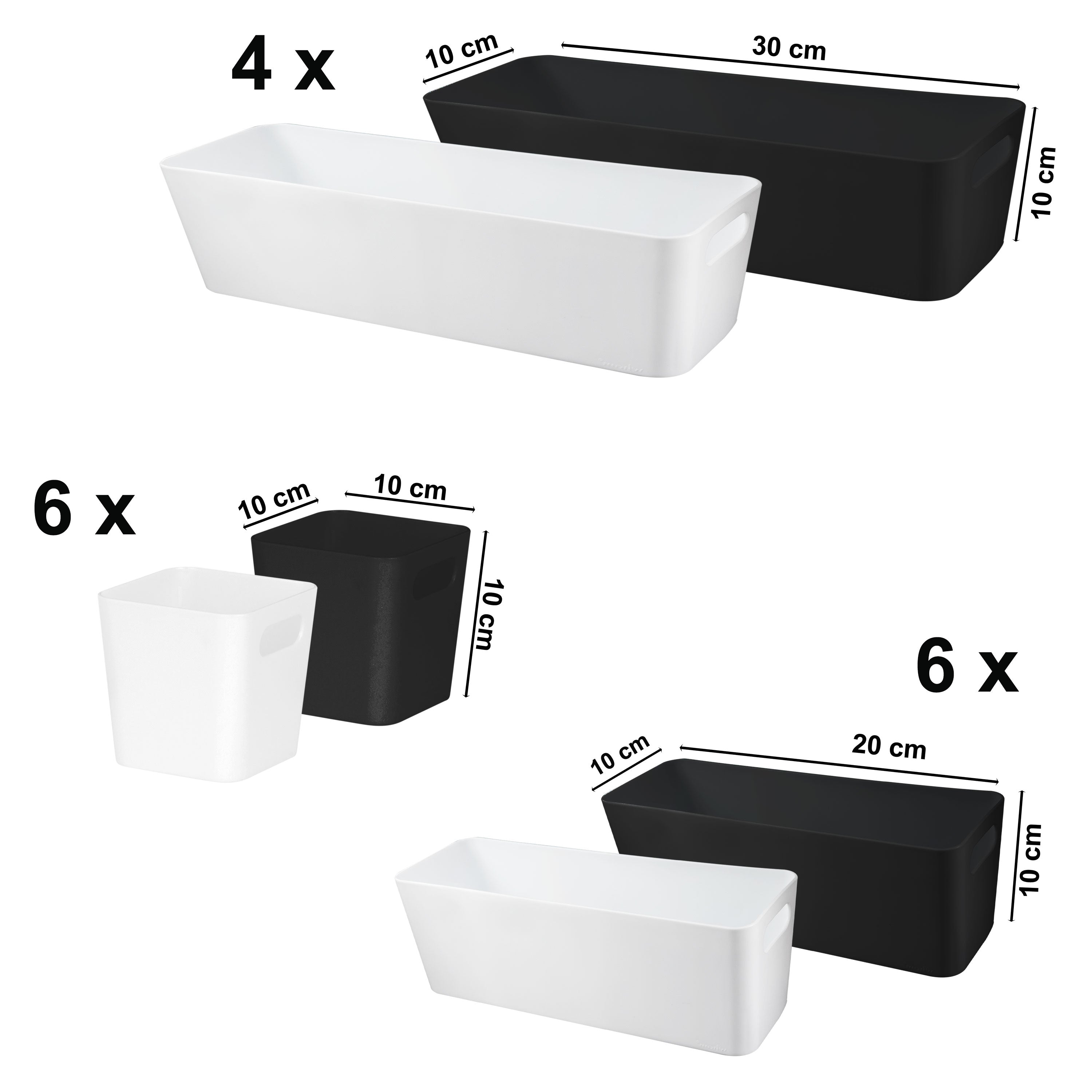 aufbewahrung 10 cm hoch Schubladen Organizer 10 cm hoch - 16 Teile - weiß und schwarz