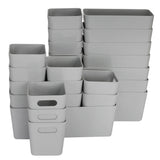 22 Teile Organizer Set - 90x40x10 cm - in 3 Größen - grau - Schubladeneinsatz