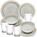 PRODUKTSET - 33412+30680 - Hummelladen Melamingeschirrset Smaragd mit Trinkgläser klar 360ml 4 Personen