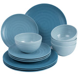 Melamin Geschirr Set 16 Teile elegante Steingut Optik in blau mit Wasserglas - für 4 Personen Essgeschirr Wasserglas