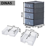 38000 - Wham Schubladenbox mit 4 Schubladen 20x25x33cm DINA5 Schwarz-Transparent