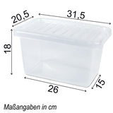 AUFBEWAHRUNGSBOX 18 CM HOCH - 7 Liter - Aufbewahrungsbox mit Deckel - 30x20x18cm - transparent klar - stapelbar - Kunststoff Box Stapelkiste Unterbettkommode Büro