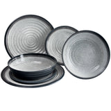 Melamin Camping Geschirr Set für 2 Personen grau-schwarz - 6 Teile - mit Tellern und Schüsseln robust dickwandig - farbecht