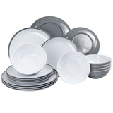 Melamin Geschirr Set für 6 Personen - 24 Teile - grau weiß - mit Trinkglas grau 400ml Campinggeschirr Camping Geschirr