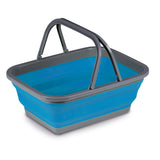 Faltbarer Schüssel mit Tragehenkel - rechteckig - 10 Liter - 38x29x15 cm gefaltet 5 cm hoch - blau - Waschschüssel Spülschüssel Wasserschüssel - Kunststoff Spüle
