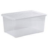 AUFBEWAHRUNGSBOX 90 Liter - Aufbewahrungsbox mit Deckel - 71x47x33cm - transparent klar - stapelbar - Kunststoff Box Stapelkiste Unterbettkommode Büro