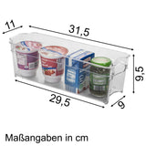 Kühlschrank-Organizer 31x11x9,5 cm durchsichtig stapelbar mit Griff - Aufbewahrungsbox Fridge Organizer Kühlschrankbox BPA-frei Speisekammer Bad Vorratsschrank transparent Küchenschrank Box