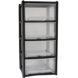 Schubladenbox mit 4 Schubladen 38x38x79 cm - schwarz-transparent Kunststoff Drawer Tower Box Organizer für Schreibtisch Easy-Pull-System
