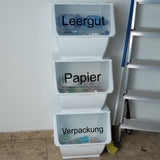 Stapelbarer Müllsortierer 36 Liter Weiss Wäschesortierer Aufbewahrungsbox mit transparentem Frontdeckel faltbarer Deckel Stapelkiste