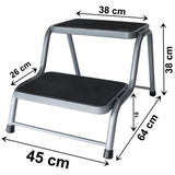 Caravan Trittleiter 2 Stufen Leiter 45x64x38 cm aus Stahl bis zu 150kg belastbar mit Anti-Rutsch-Trittfläche Doppeltrittstufe Einstiegshilfe Wohnwagen Wohnmobil Doppelstufe Zweistufiger Tritthocker