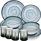 PRODUKTSET - 33410+30693 - Hummelladen Melamingeschirrset Schiefer + Trinkglas grau 300ml 4 Personen