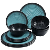 Melamin Geschirr für 4 Personen in Blau Granit-Optik 17 Teile - mit Waschschüssel mit je 4 großen Teller, 4 Dessertteller, 4 Schälchen, 4 Tassen - sehr robust dickwandig - farbecht - modernes Design