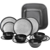 Melamin Geschirr für 4 Personen in Grau Granit-Optik 13 Teile - mit Waschschüssel mit je 4 großen Teller, 4 Dessertteller, 4 Schälchen - sehr robust dickwandig - farbecht - modernes Design - leicht