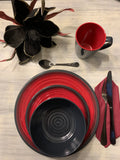Melamin Geschirr Set für 6 Personen 18 Teile - schwarz rot - Campinggeschirr Geschirrset Tafelgeschirr Camping
