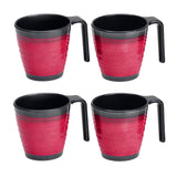 Melamin 4 Tassen 300 ml ideal für Camping - Schwarz-Rot - Stapelbar - Steingutoptik - Trinkbecher Kaffeetasse Kaffeebecher