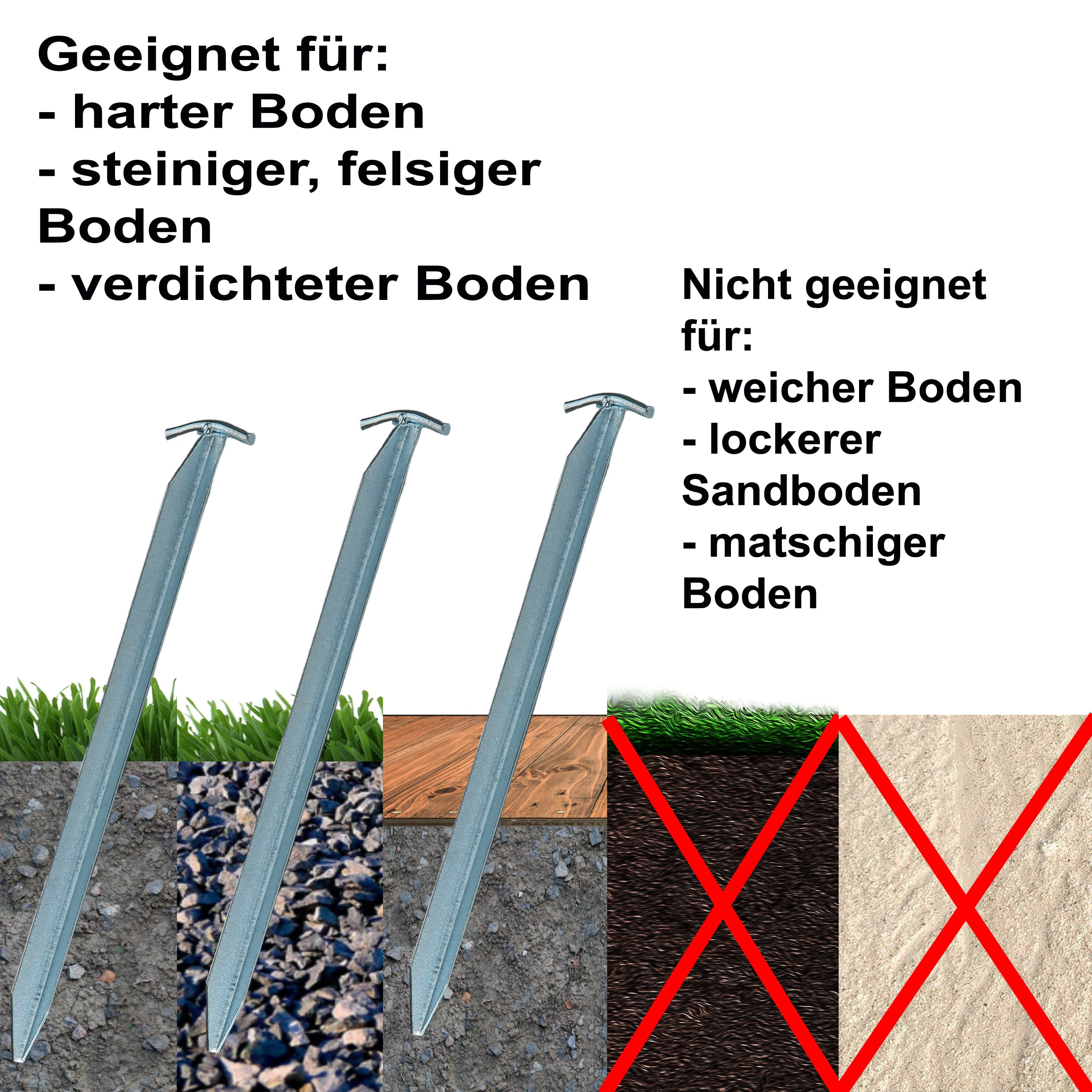 5 Stück Stahl Hering 40 cm - T-Profil