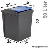 2x 50 Liter Mülltonne Schwarz Recyclingtonne 40x40x50cm mit abnehmbarem Klappdeckel - Küche Mistkübel Trash Bin Gelber Sack Groß Küchenabfalleimer Papiermülleimer