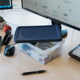 AUFBEWAHRUNGSBOX - 3,5 Liter - Aufbewahrungsbox mit Deckel - 28x17,5x10,5cm transparent Navy Blau - stapelbar - Kunststoff Box Stapelkiste Büro Storage Aufbewahrung Flach