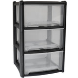 Schubladenbox mit 3 Schubladen 38x38x61 cm - schwarz-transparent Kunststoff Drawer Tower Box Organizer für Schreibtisch Easy-Pull-System