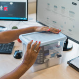 AUFBEWAHRUNGSBOX - 6,7 Liter - Aufbewahrungsbox mit Deckel - 28x17,5x20,5cm transparent Navy Blau - stapelbar - Kunststoff Box Stapelkiste Büro Storage Aufbewahrung