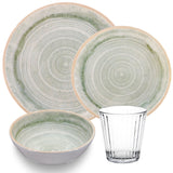 PRODUKTSET - 33412+30680 - Hummelladen Melamingeschirrset Smaragd mit Trinkgläser klar 360ml 6 Personen