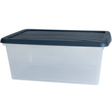 AUFBEWAHRUNGSBOX - 9 Liter - Aufbewahrungsbox mit Deckel - 38x23x15cm transparent Navy Blau - stapelbar - Kunststoff Box Stapelkiste Büro Storage Aufbewahrung Flach