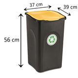 50 Liter Mülltonne Schwarz Recyclingtonne 39x37x56cm mit Klappdeckel - Küche Mistkübel Trash Bin Gelber Sack Groß Küchenabfalleimer Papiermülleimer