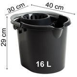 Wringeimer mit Siebaufsatz Ausguss und Henkel - 16 Liter - Rechteckig - Skala Putzeimer Wischeimer Wringeimer Eimer Haushaltseimer Wassereimer Wischmop-Eimer
