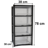 Schubladenbox mit 4 Schubladen 38x38x79 cm - schwarz-transparent Kunststoff Drawer Tower Box Organizer für Schreibtisch Easy-Pull-System