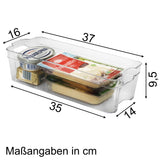 Kühlschrank-Organizer 37x16x9,5 cm durchsichtig stapelbar mit Griff - Aufbewahrungsbox Fridge Organizer Kühlschrankbox BPA-frei Speisekammer Bad Vorratsschrank transparent Küchenschrank Box