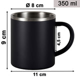 Melamin Geschirr Set Grau Schwarz für 4 Personen 16 Teile mit Edelstahl Thermo Tassen doppelwandig - Tonoptik Essgeschirr - Campinggeschirr Picknick ideal für Camping modern Outdoor