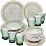 PRODUKTSET - 33412+30684 - Hummelladen Melamingeschirrset Smaragd mit Trinkgläser grün 360ml 6 Personen