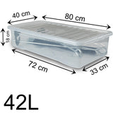 Unterbettkommode Aufbewahrungsbox mit Deckel 42 Liter - 80x40x18cm - transparent stapelbar