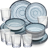 PRODUKTSET - 33410+33000 - Hummelladen Melamingeschirrset Schiefer + Trinkglas klar 250ml 6 Personen