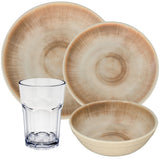 PRODUKTSET - 30514+30663 - Hummelladen Melamingeschirrset Jesolo Sand mit Trinkglas 400ml 2 Personen